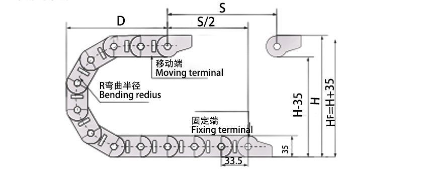 20系列高負(fù)載型拖鏈主要技術(shù)參數(shù)圖